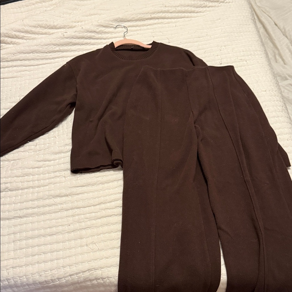 Zara Brown Wide Leg Pants & Sweater Set